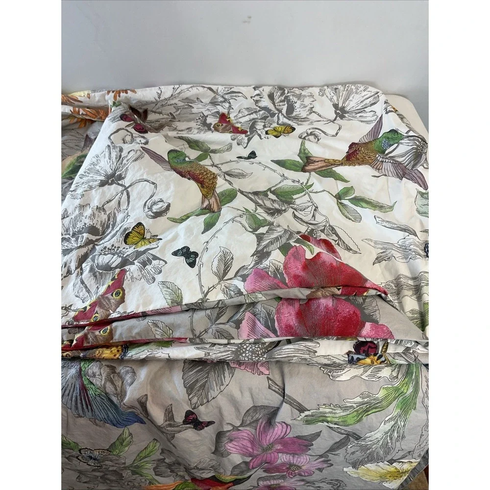 Pottery‎ Barn Reversible Hummingbird Butterfly Duvet Cover Queen/Full cotton